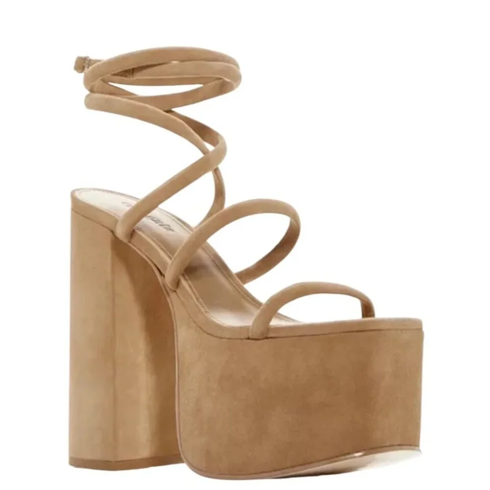 Cult Gaia Hyte Platform High Block Heel Sandals Camel Size 7.5 New In Box